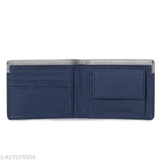 SAMTROH Embellished Men's Wallet, Blue & White, 3 Card Slots, 2 Currency & Secret Compartments, 1 Coin Pocket